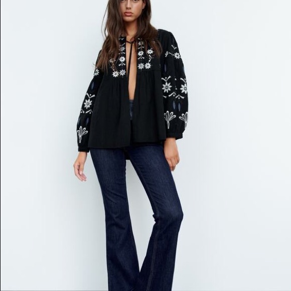 Zara EMBROIDERED COTTON OVERSHIRT - Picture 4 of 5